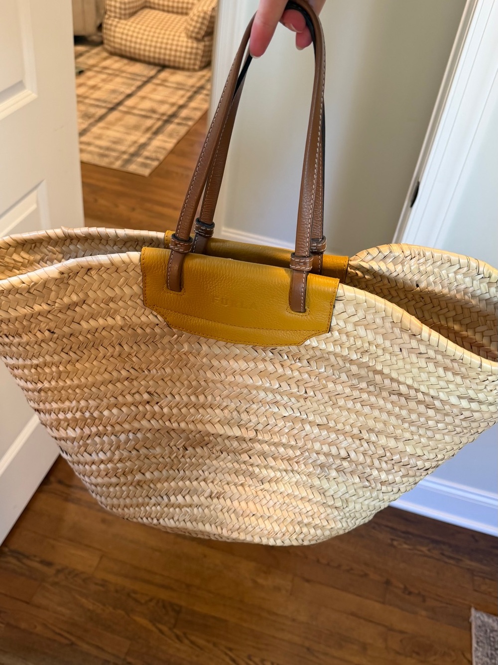 NWOT Furla Straw Tote Bag with Tan Leather Accents - Picture 7 of 8